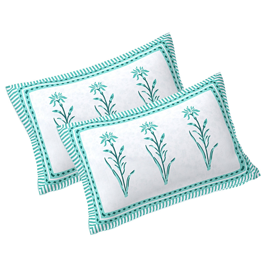 Rudra Bazaar Sea Green 210 TC Cotton Double King Bedsheet With 2 Pillow Covers