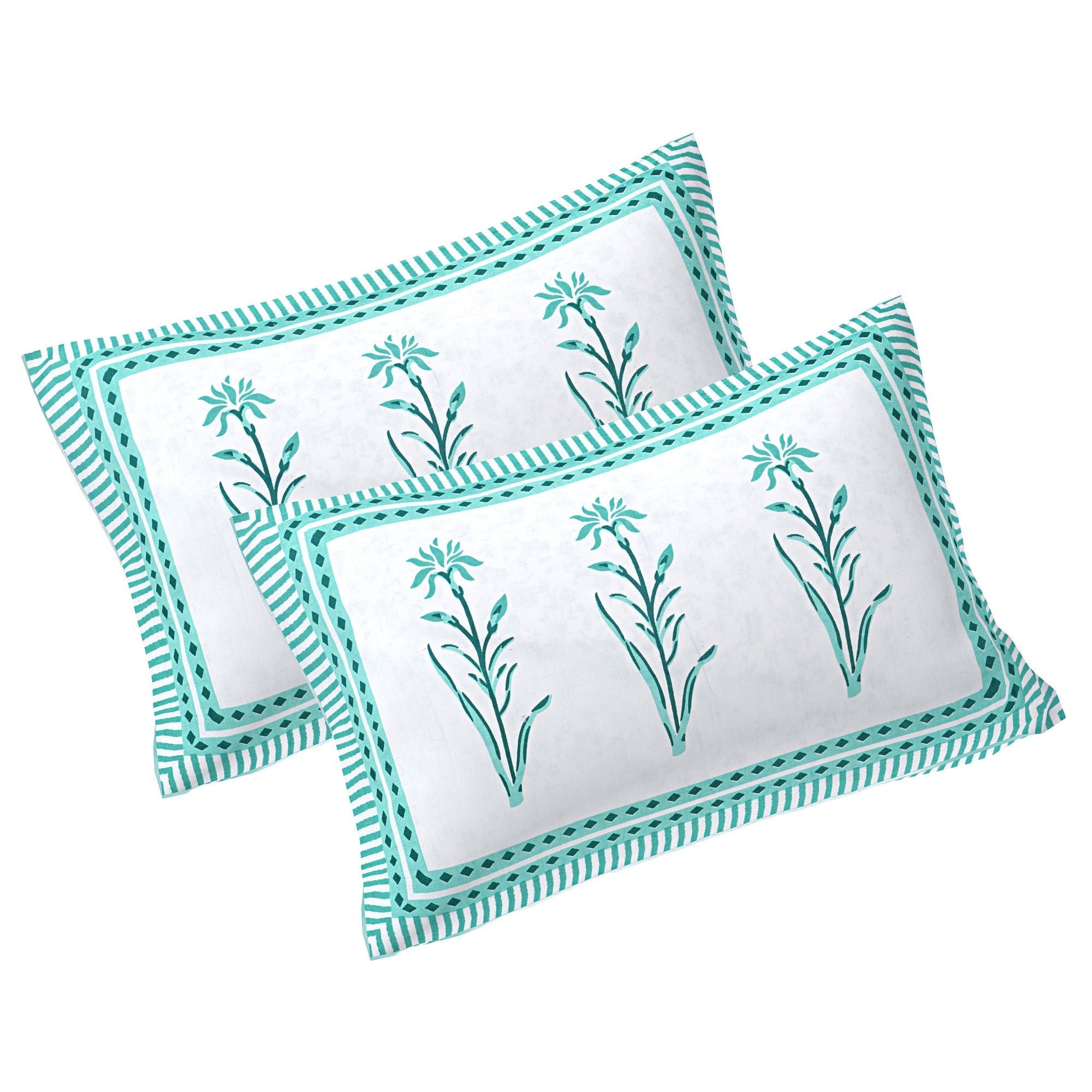 Rudra Bazaar Sea Green 210 TC Cotton Double King Bedsheet With 2 Pillow Covers