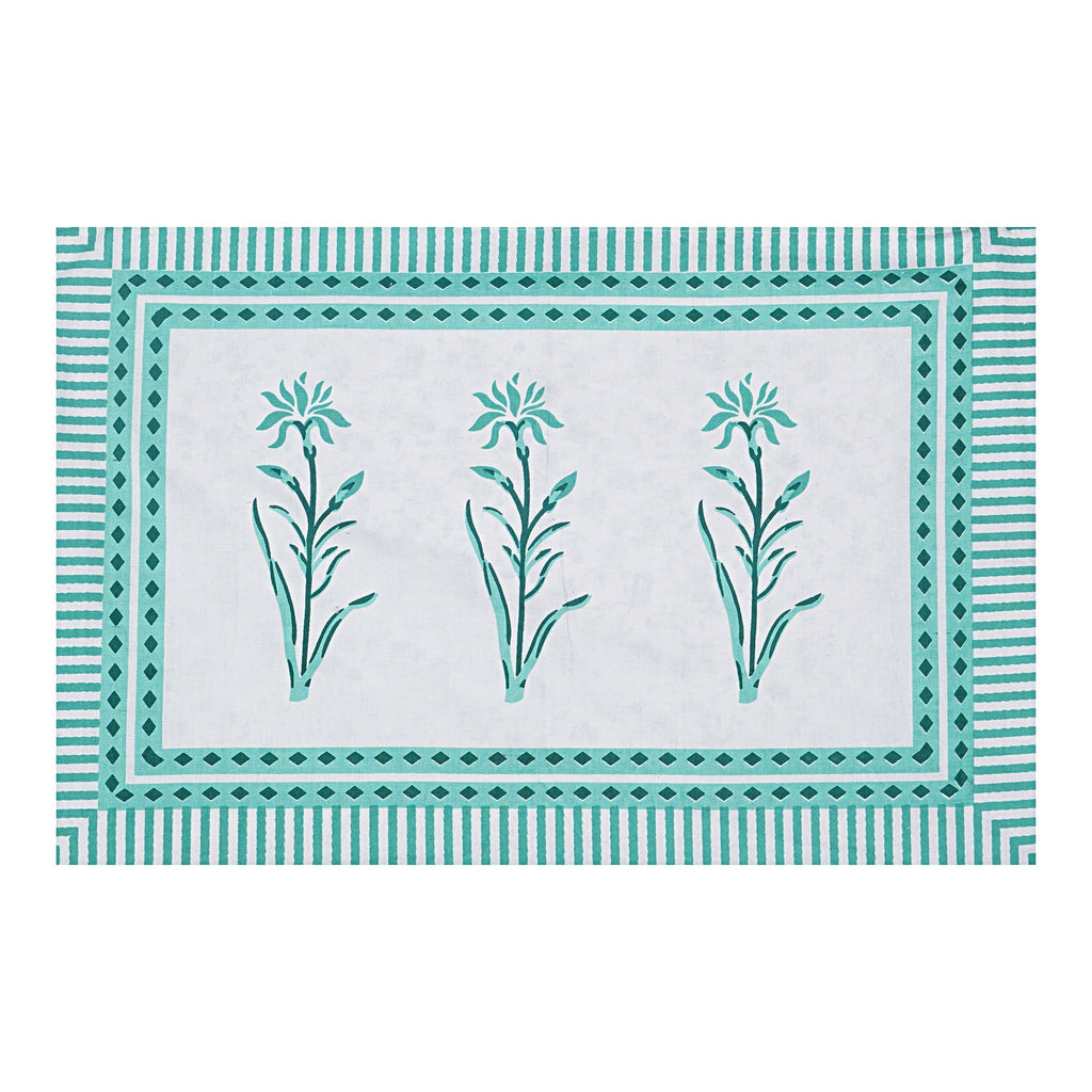 Rudra Bazaar Sea Green 210 TC Cotton Double King Bedsheet With 2 Pillow Covers