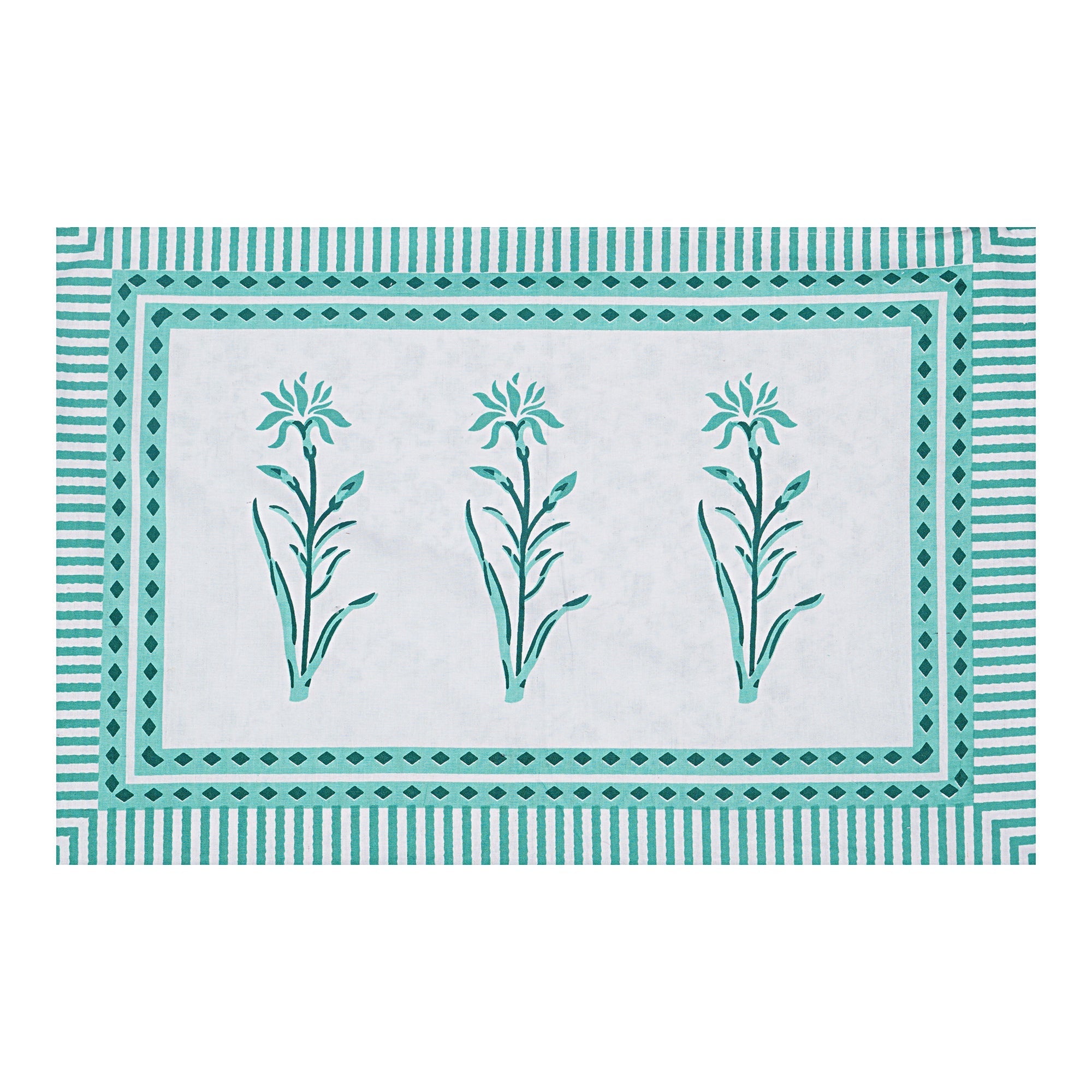 Rudra Bazaar Sea Green 210 TC Cotton Double King Bedsheet With 2 Pillow Covers