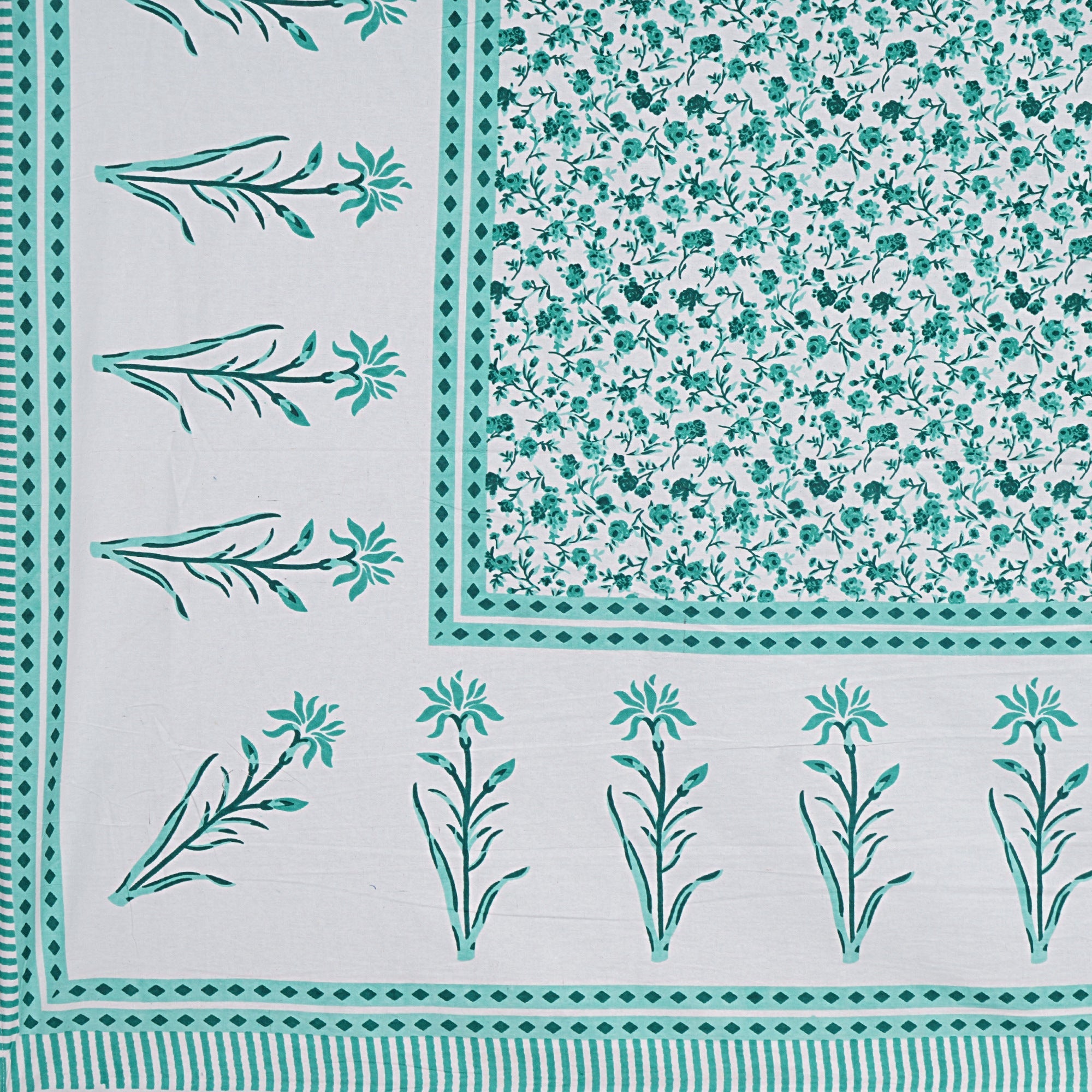 Rudra Bazaar Sea Green 210 TC Cotton Double King Bedsheet With 2 Pillow Covers