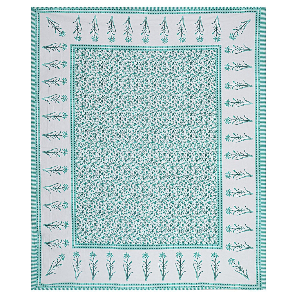 Rudra Bazaar Sea Green 210 TC Cotton Double King Bedsheet With 2 Pillow Covers