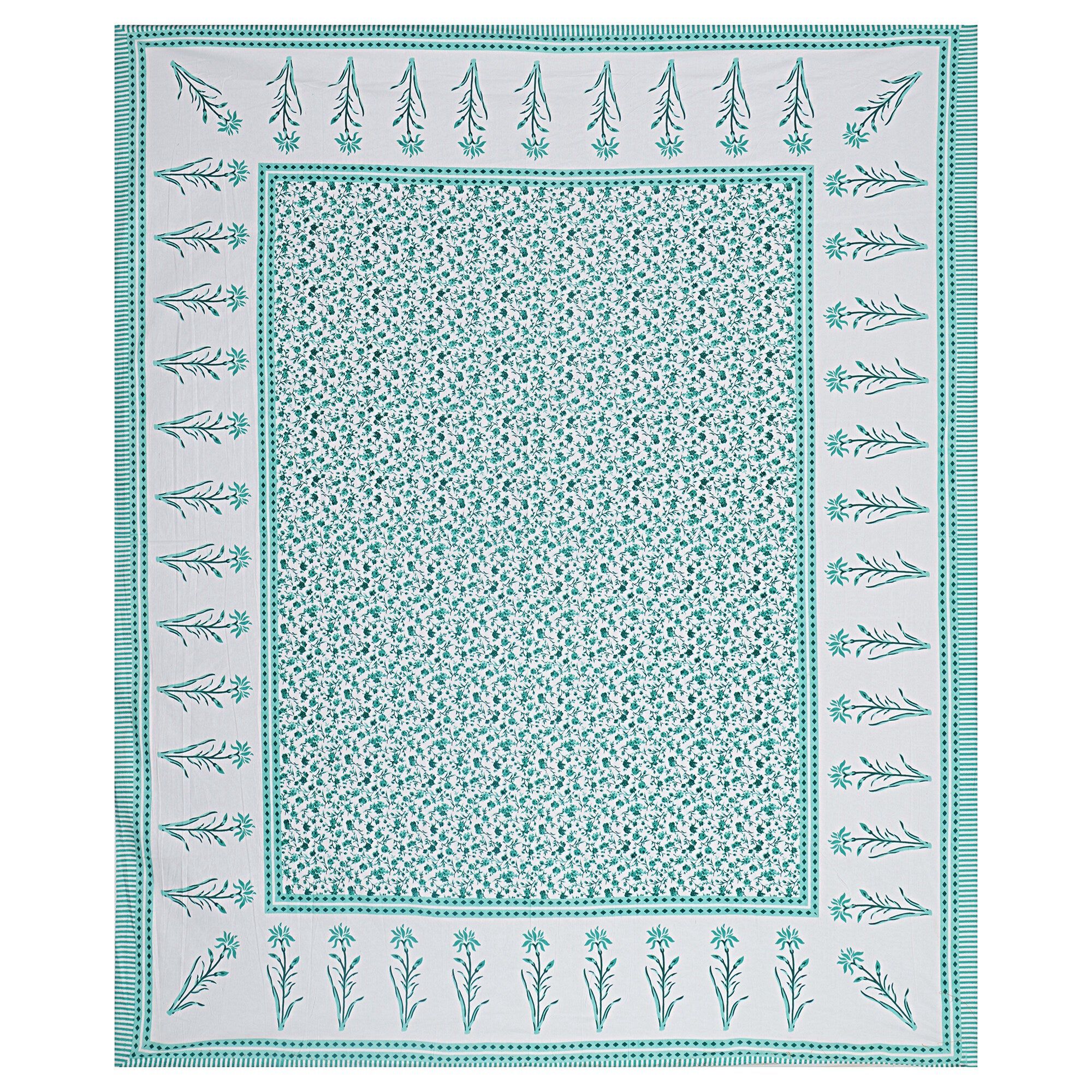 Rudra Bazaar Sea Green 210 TC Cotton Double King Bedsheet With 2 Pillow Covers