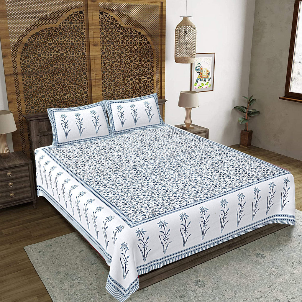 Rudra Bazaar Grey 210 TC Cotton Double King Bedsheet With 2 Pillow Covers