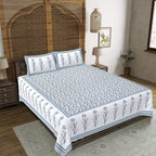 Rudra Bazaar Grey 210 TC Cotton Double King Bedsheet With 2 Pillow Covers