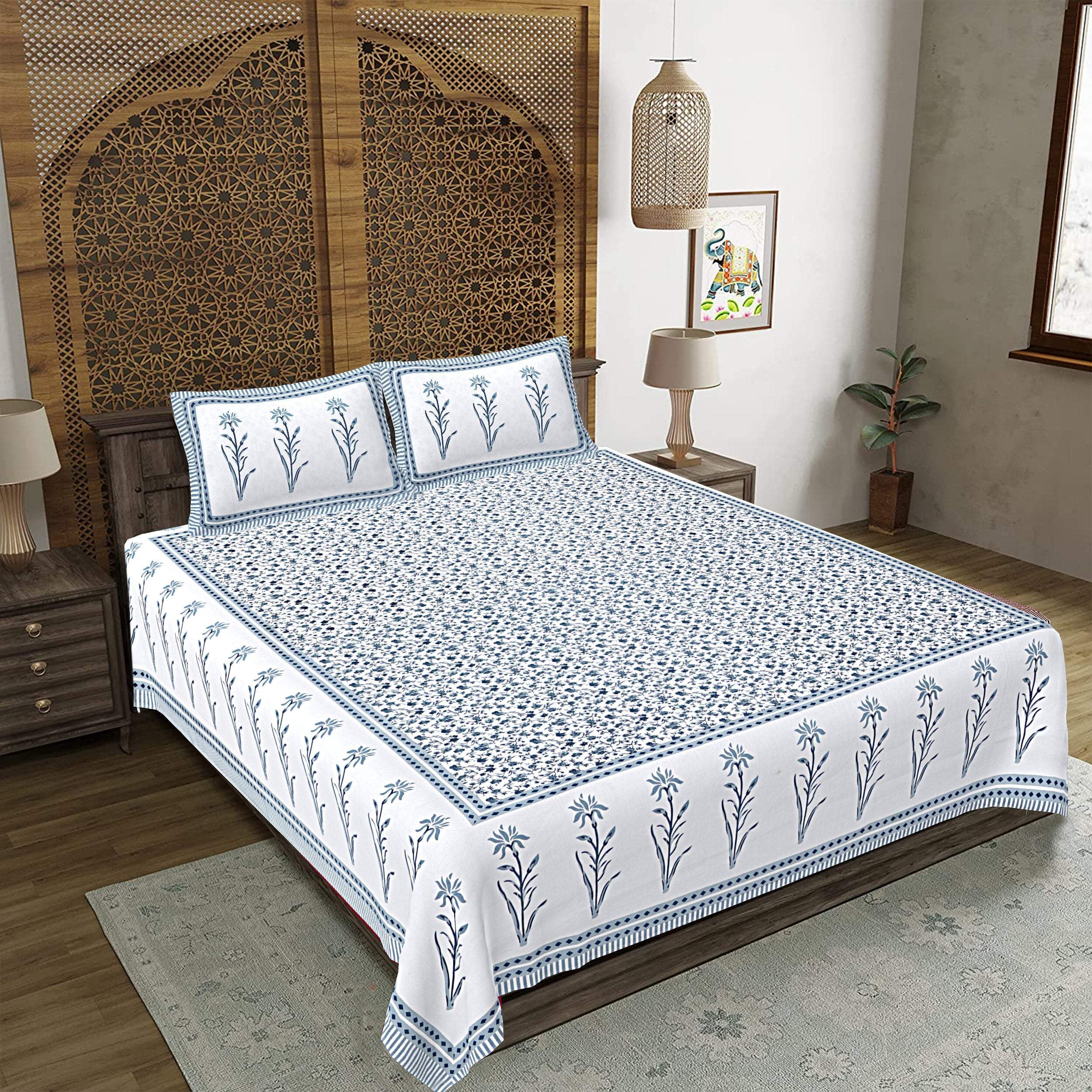 Rudra Bazaar Grey 210 TC Cotton Double King Bedsheet With 2 Pillow Covers