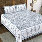 Rudra Bazaar Grey 210 TC Cotton Double King Bedsheet With 2 Pillow Covers