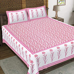 Rudra Bazaar Pink 210 TC Cotton Double King Bedsheet With 2 Pillow Covers