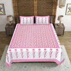 Rudra Bazaar Pink 210 TC Cotton Double King Bedsheet With 2 Pillow Covers