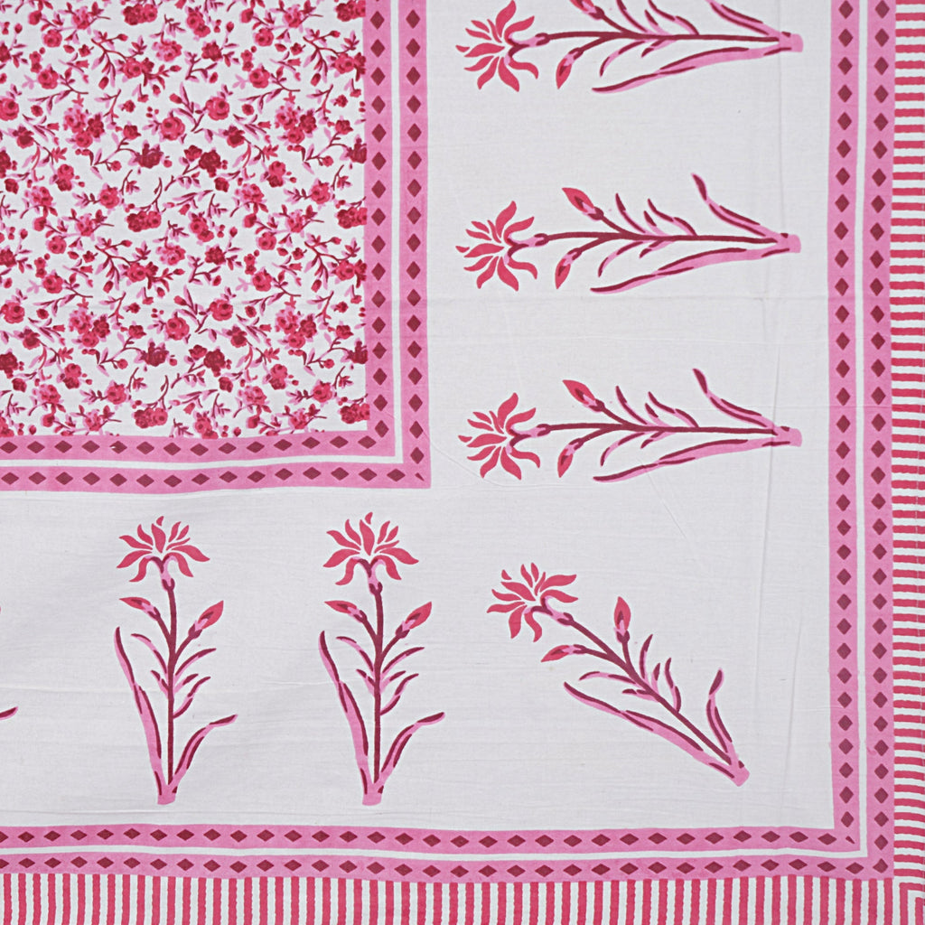 Rudra Bazaar Pink 210 TC Cotton Double King Bedsheet With 2 Pillow Covers