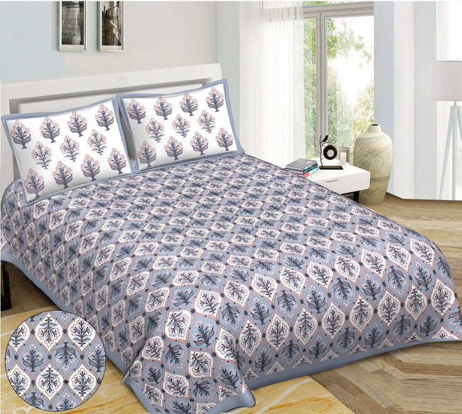 Rudra Bazaar Blue 210 TC Cotton Double King Bedsheet With 2 Pillow Covers Main Image