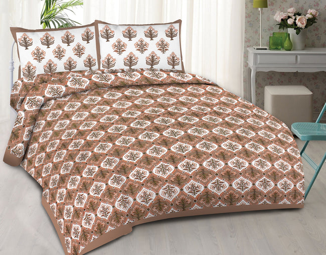 Rudra Bazaar Brown 210 TC Cotton Double King Bedsheet With 2 Pillow Covers Hover Image