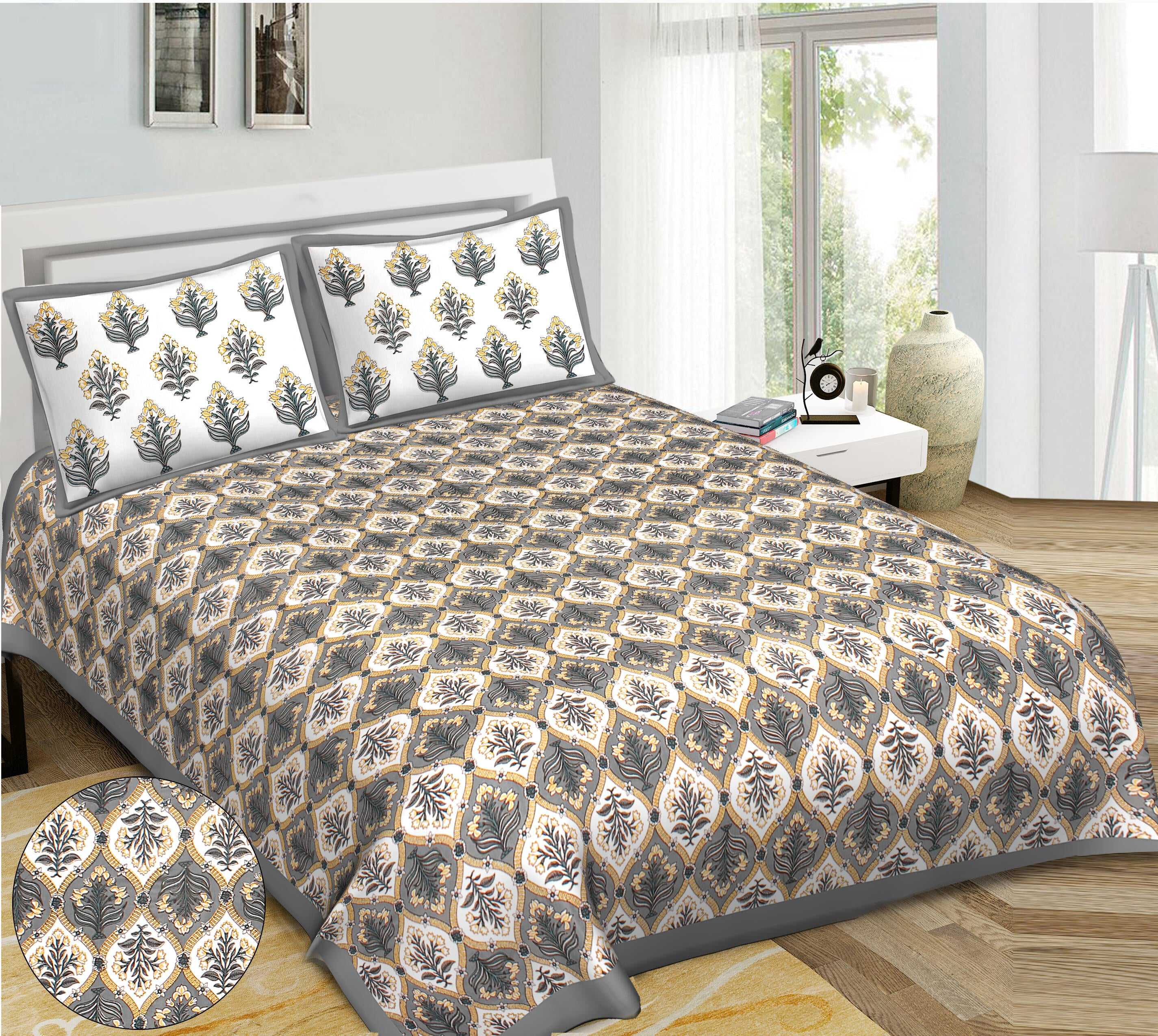 Rudra Bazaar Multi 210 TC Cotton Double King Bedsheet With 2 Pillow Covers