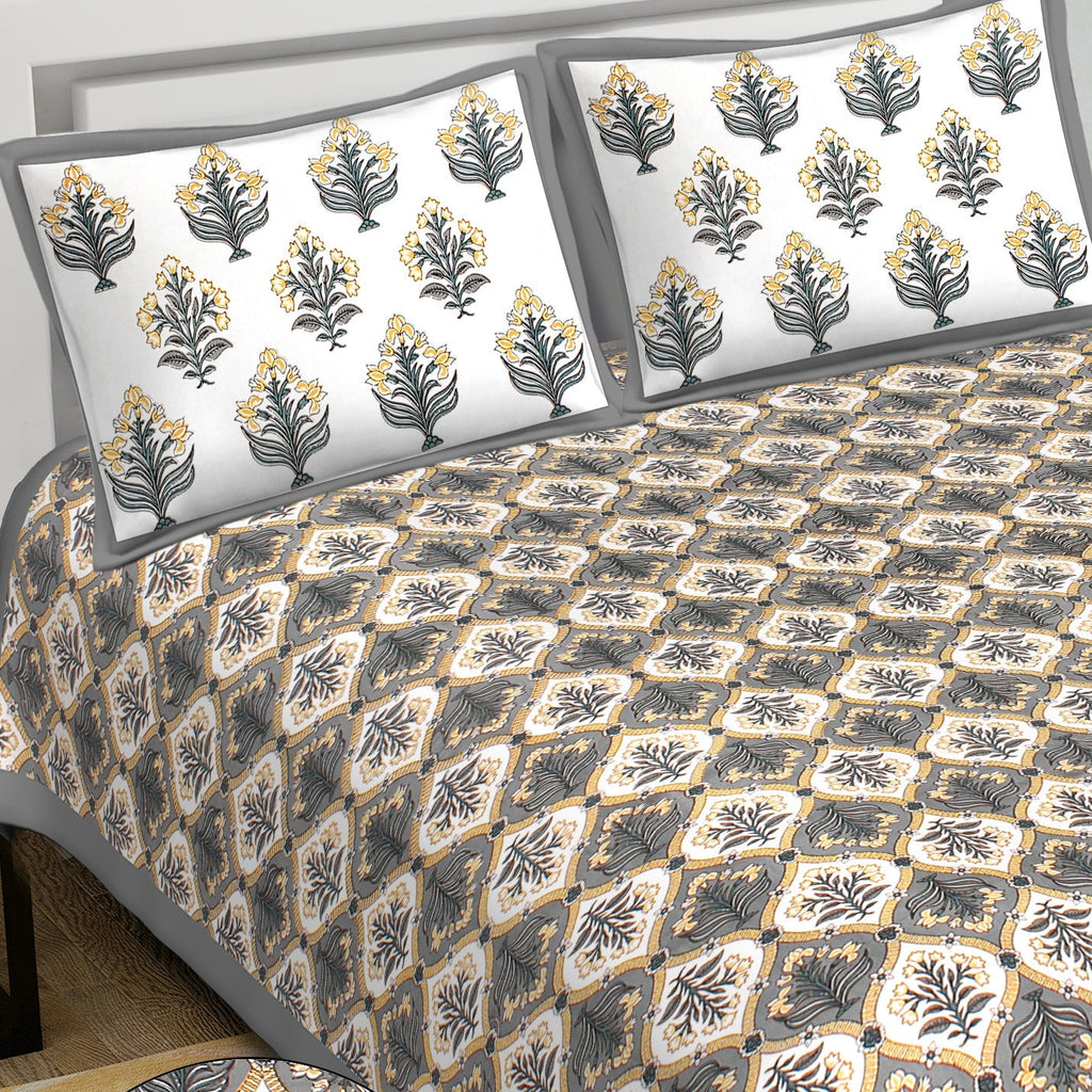 Rudra Bazaar Multi 210 TC Cotton Double King Bedsheet With 2 Pillow Covers