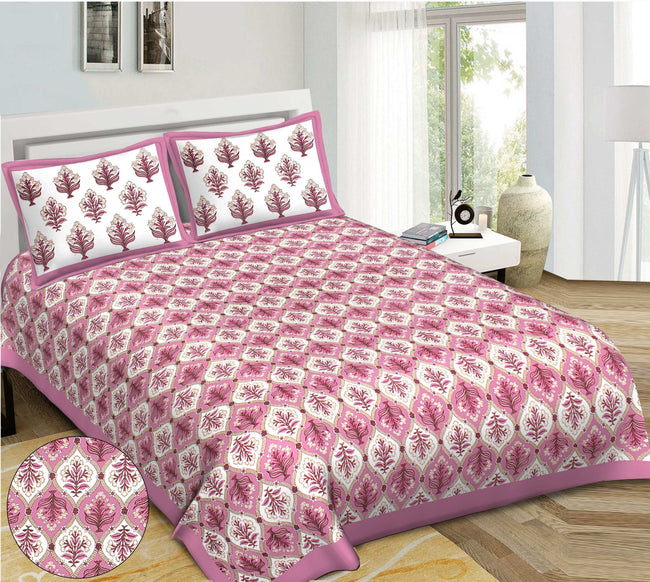 Rudra Bazaar Purple 210 TC Cotton Double King Bedsheet With 2 Pillow Covers Main Image