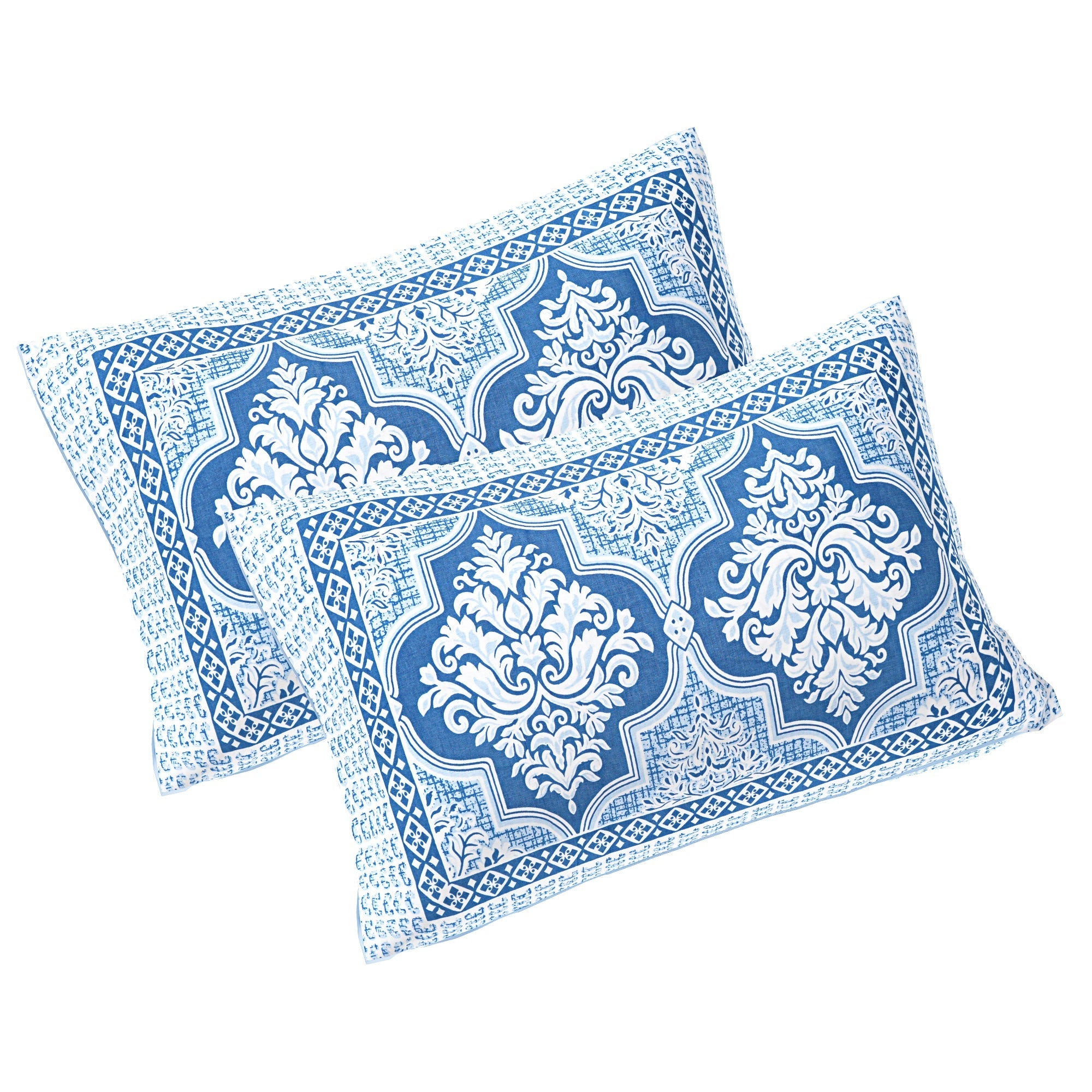 Rudra Bazaar Blue 210 TC Cotton Double King Bedsheet With 2 Pillow Covers