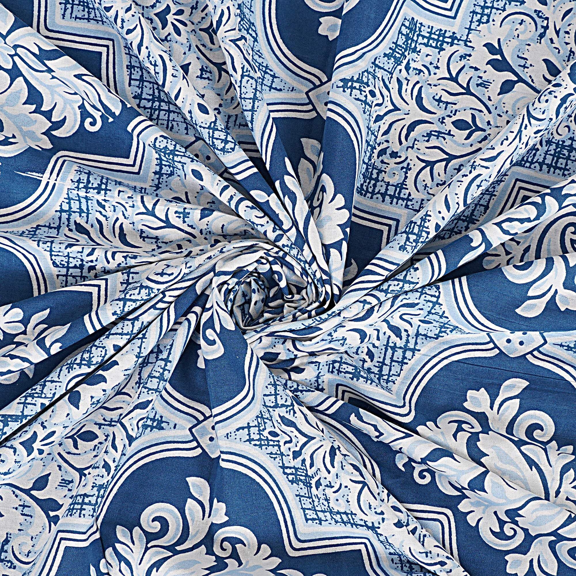 Rudra Bazaar Blue 210 TC Cotton Double King Bedsheet With 2 Pillow Covers