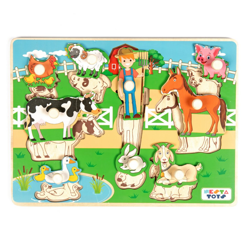 Nesta Toys Wooden Farm Animal Knob Puzzle (8 Pcs)