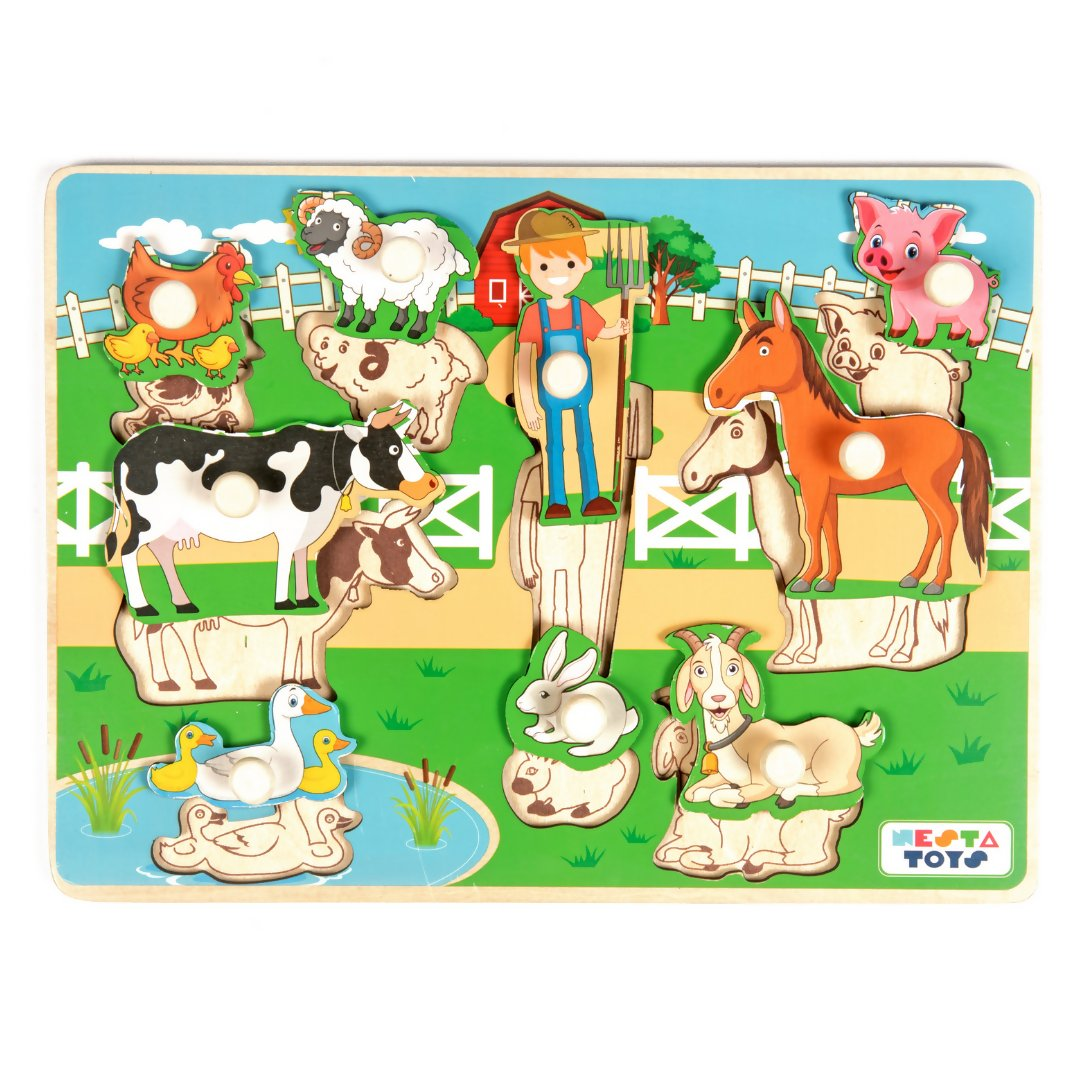 Nesta Toys Wooden Farm Animal Knob Puzzle (8 Pcs)