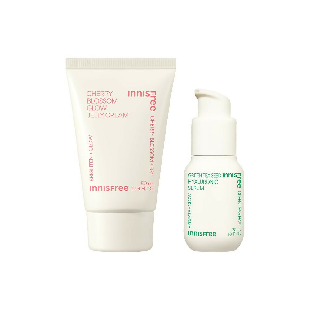Innisfree Jeju Cherry Blossom Jelly Cream with Niacinamide & Green Tea Hyaluronic Hydrating Serum Combo