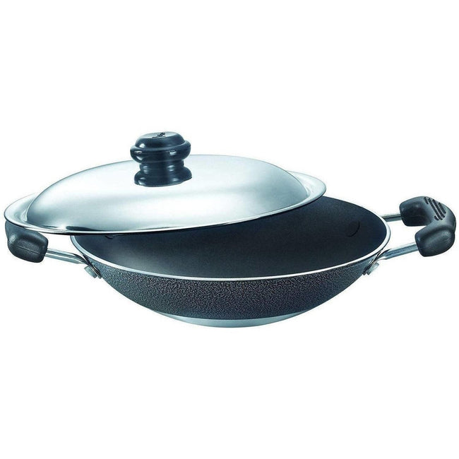 Prestige Omega Select Plus Residue Free Non-Stick Deep Appachetty with Lid, 20cm,Black and stainless steel Hover Image