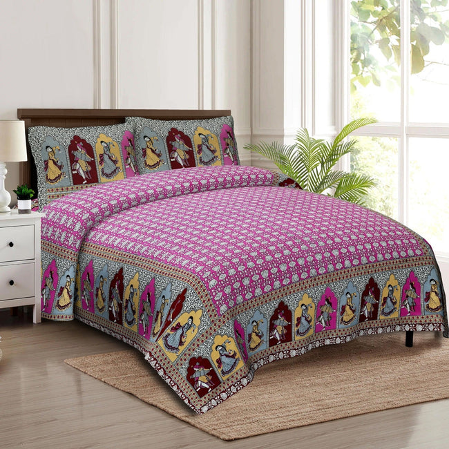 Rudra Bazaar Multicolour 210 TC Cotton Double King Bedsheet With 2 Pillow Covers Hover Image