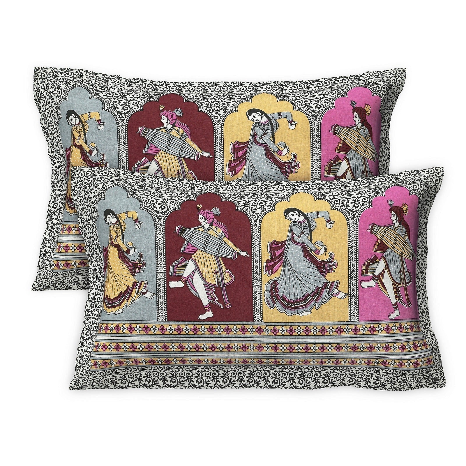 Rudra Bazaar Multicolour 210 TC Cotton Double King Bedsheet With 2 Pillow Covers