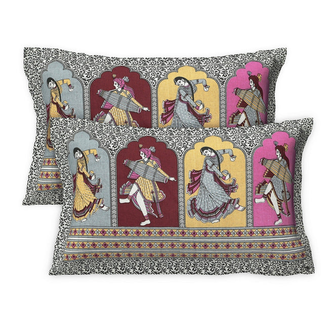 Rudra Bazaar Multicolour 210 TC Cotton Double King Bedsheet With 2 Pillow Covers Main Image