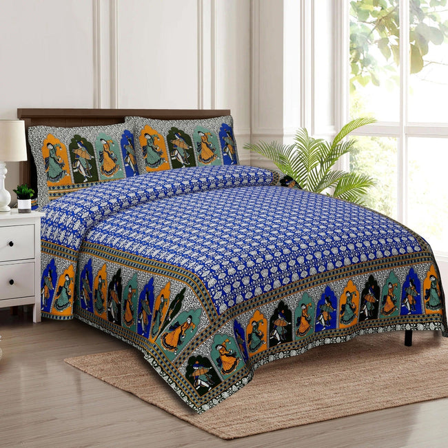 Rudra Bazaar Multicolour 210 TC Cotton Double King Bedsheet With 2 Pillow Covers Hover Image