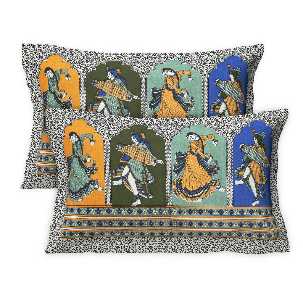 Rudra Bazaar Multicolour 210 TC Cotton Double King Bedsheet With 2 Pillow Covers