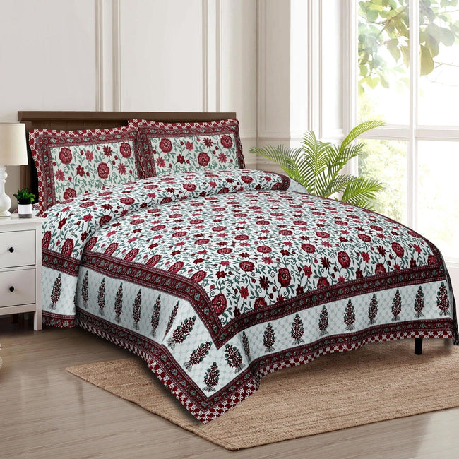 Rudra Bazaar Multicolour 210 TC Cotton Double King Bedsheet With 2 Pillow Covers Hover Image