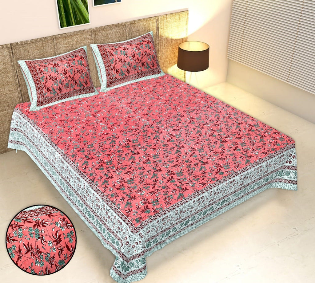 Rudra Bazaar Multicolour 210 TC Cotton Double King Bedsheet With 2 Pillow Covers