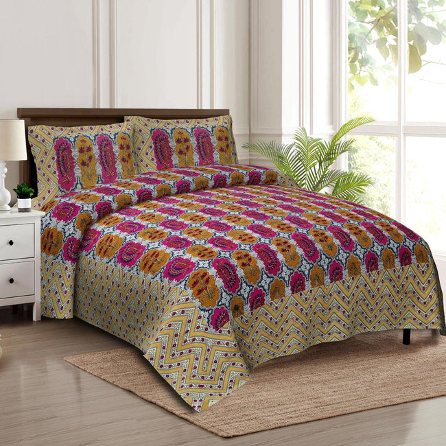Rudra Bazaar Multicolour 210 TC Cotton Double King Bedsheet With 2 Pillow Covers Hover Image