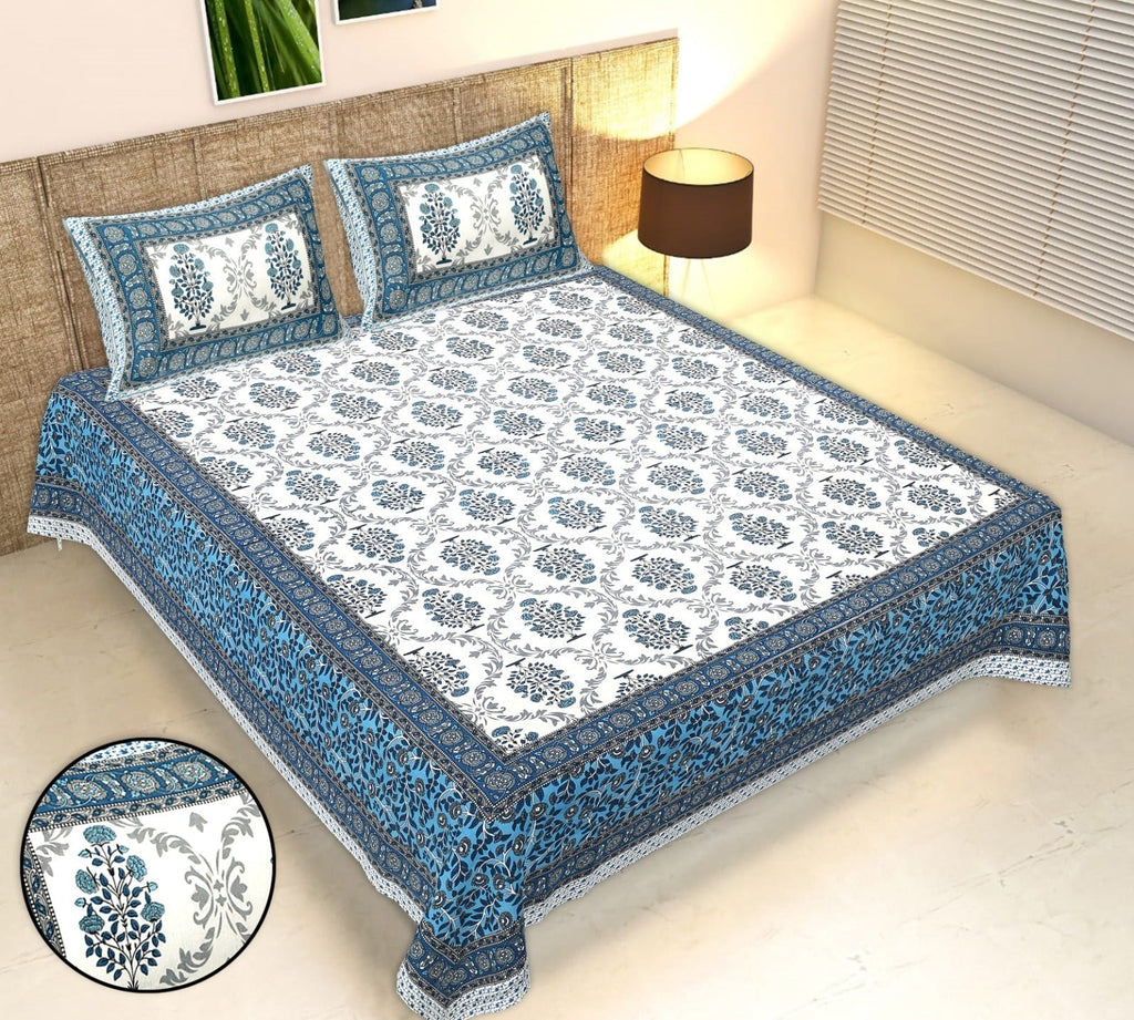 Rudra Bazaar Multicolour 210 TC Cotton Double King Bedsheet With 2 Pillow Covers