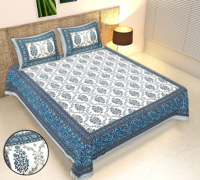 Rudra Bazaar Multicolour 210 TC Cotton Double King Bedsheet With 2 Pillow Covers Main Image