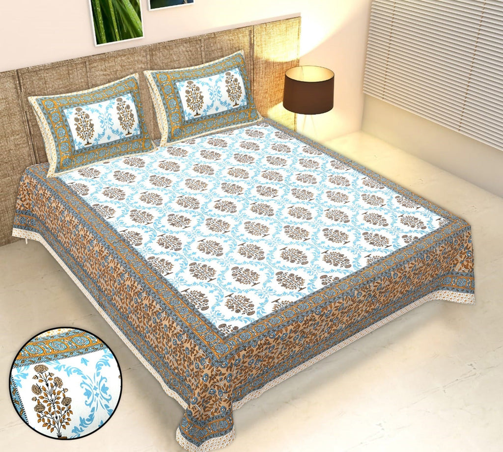 Rudra Bazaar Multicolour 210 TC Cotton Double King Bedsheet With 2 Pillow Covers