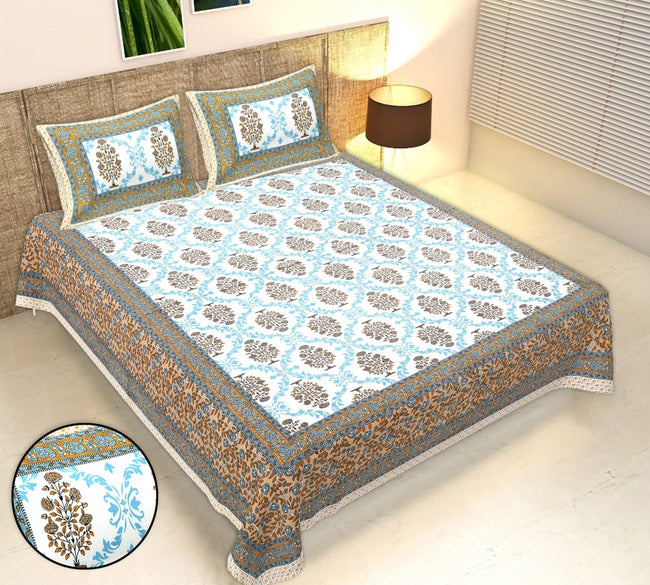 Rudra Bazaar Multicolour 210 TC Cotton Double King Bedsheet With 2 Pillow Covers Main Image