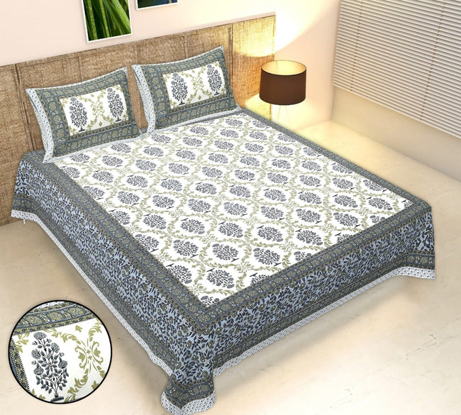 Rudra Bazaar Multicolour 210 TC Cotton Double King Bedsheet With 2 Pillow Covers Main Image