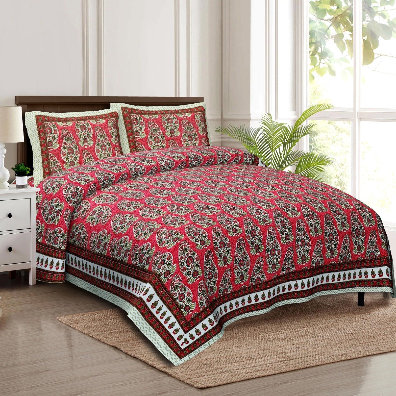 Rudra Bazaar Multicolour 210 TC Cotton Double King Bedsheet With 2 Pillow Covers