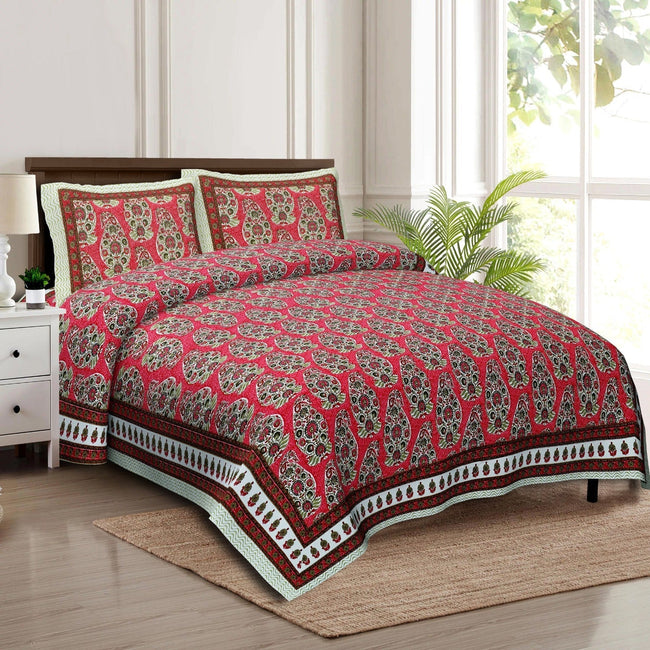 Rudra Bazaar Multicolour 210 TC Cotton Double King Bedsheet With 2 Pillow Covers Hover Image