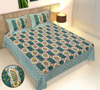 Rudra Bazaar Multicolour 210 TC Cotton Double King Bedsheet With 2 Pillow Covers