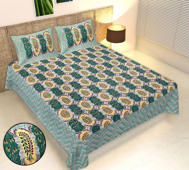 Rudra Bazaar Multicolour 210 TC Cotton Double King Bedsheet With 2 Pillow Covers Main Image