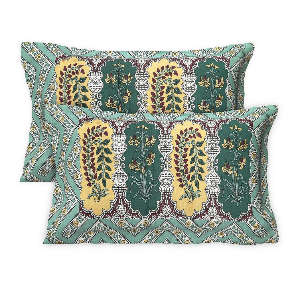 Rudra Bazaar Multicolour 210 TC Cotton Double King Bedsheet With 2 Pillow Covers