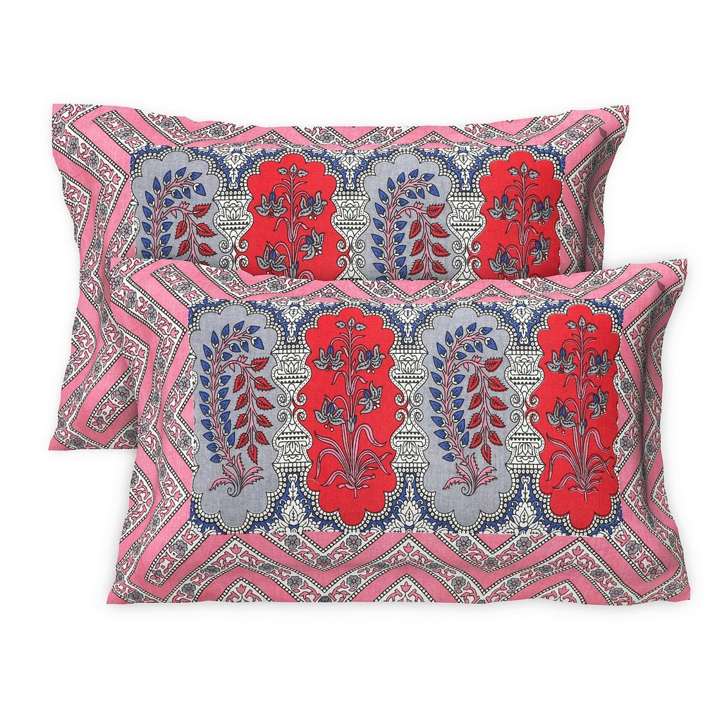 Rudra Bazaar Multicolour 210 TC Cotton Double King Bedsheet With 2 Pillow Covers