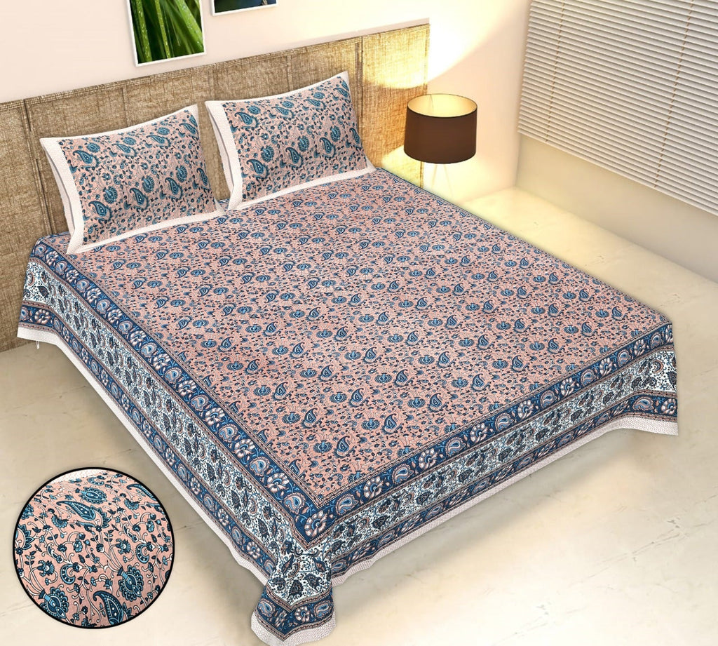 Rudra Bazaar Multicolour 210 TC Cotton Double King Bedsheet With 2 Pillow Covers