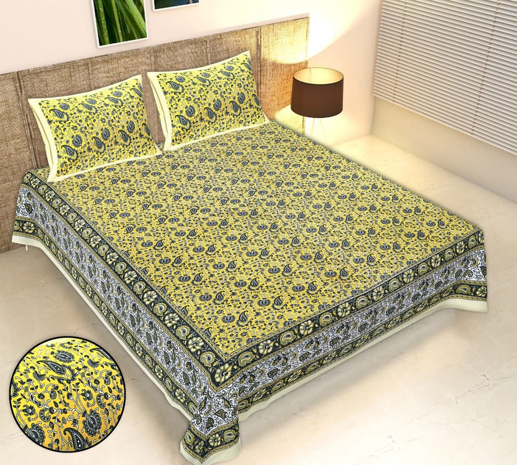 Rudra Bazaar Multicolour 210 TC Cotton Double King Bedsheet With 2 Pillow Covers