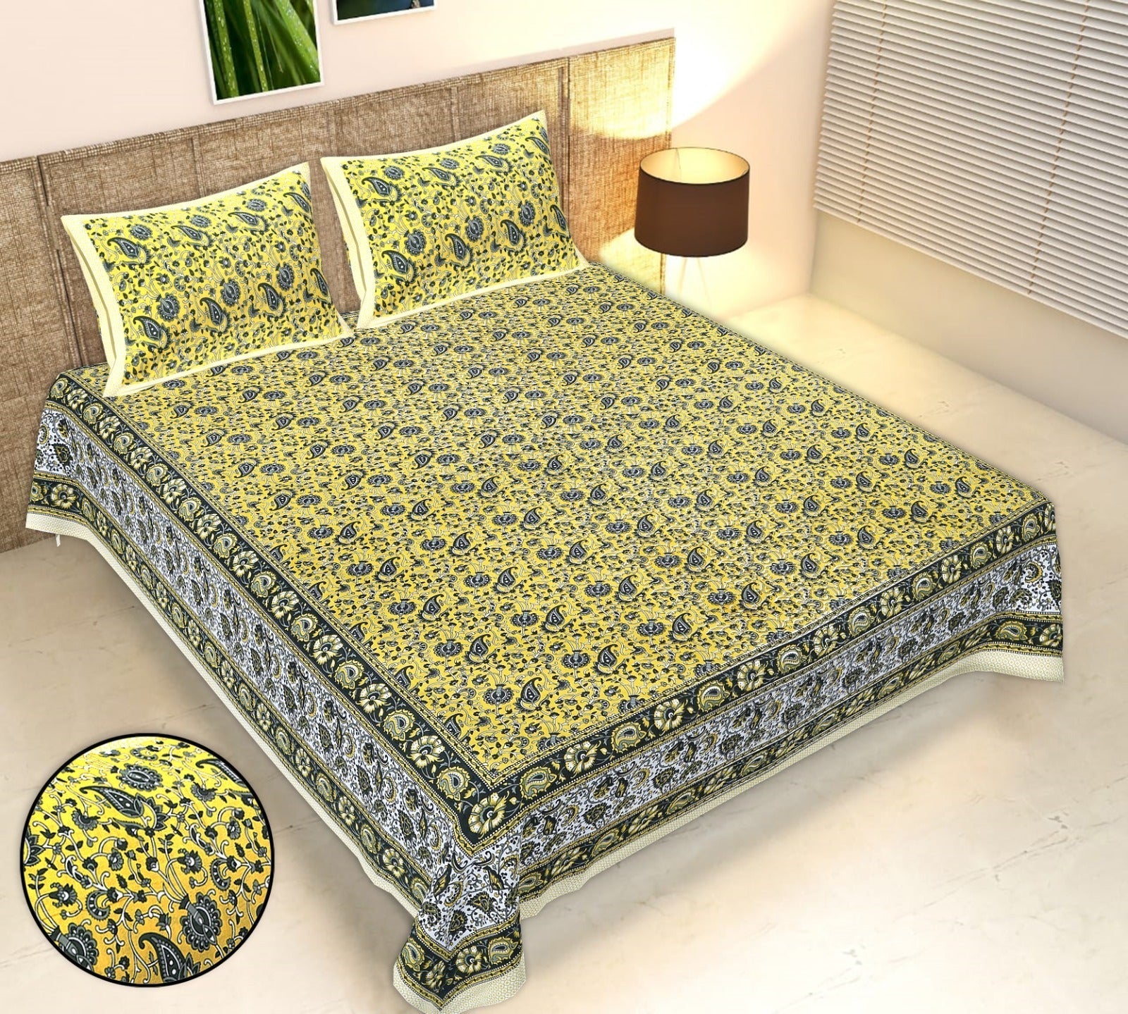 Rudra Bazaar Multicolour 210 TC Cotton Double King Bedsheet With 2 Pillow Covers