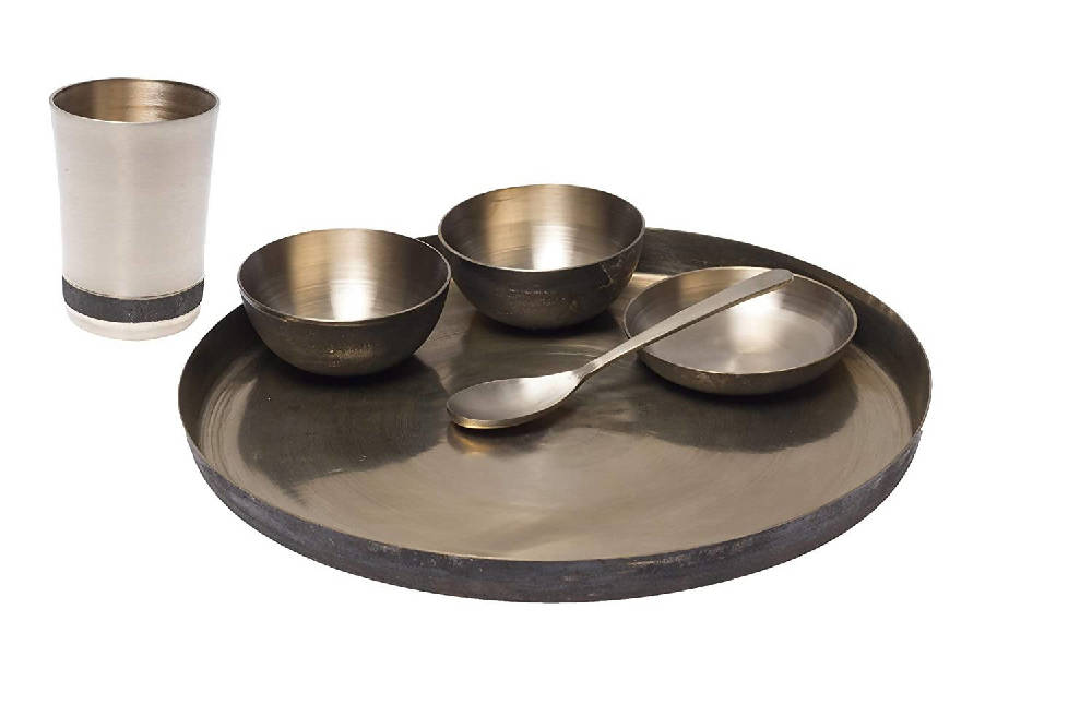 De Kulture Works Pure Ayurveda Kansa Bronze Golden Dinner Thali Set