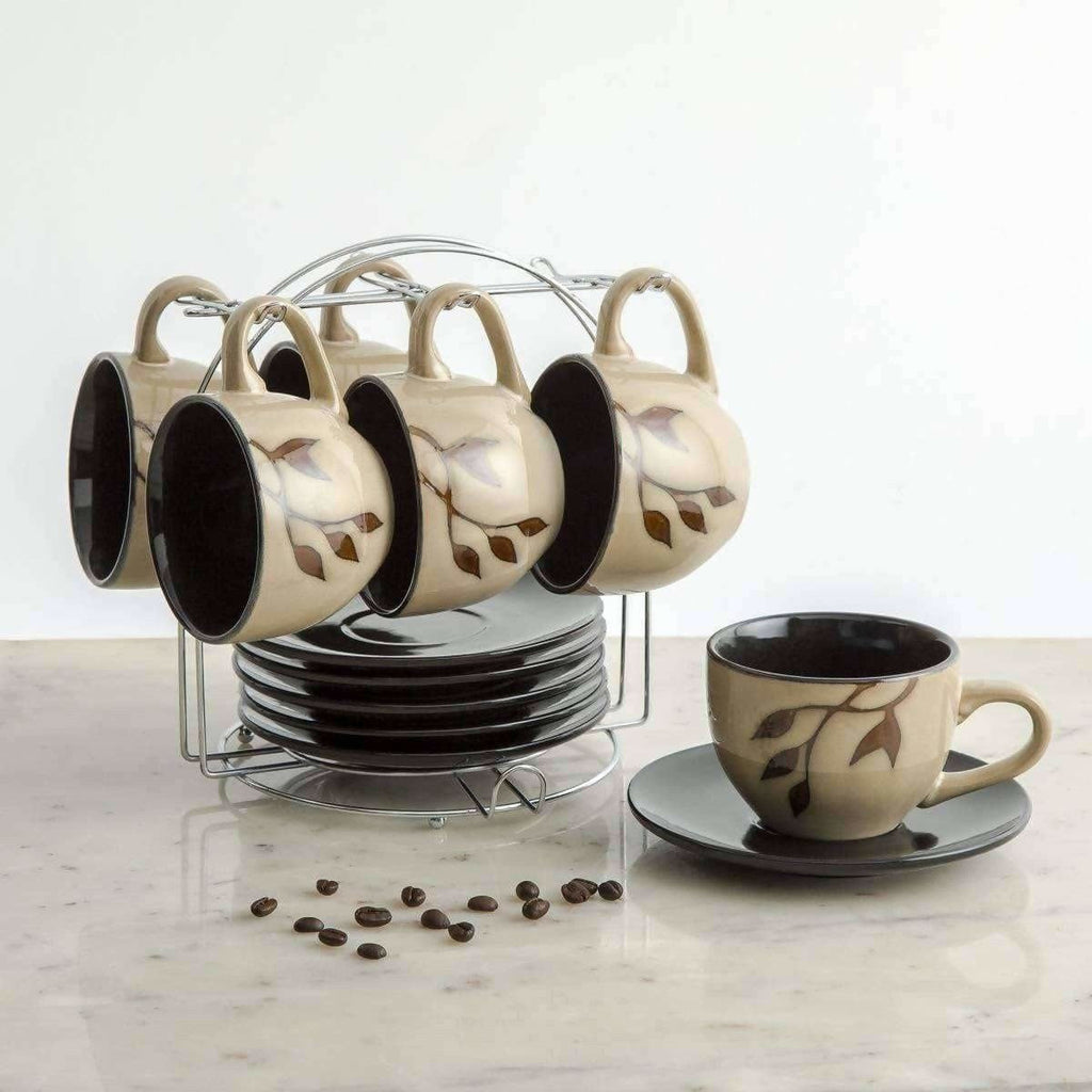 Home Centre Caraway Cup and Saucer- Set of 13 Pcs - 220 ml - Brown