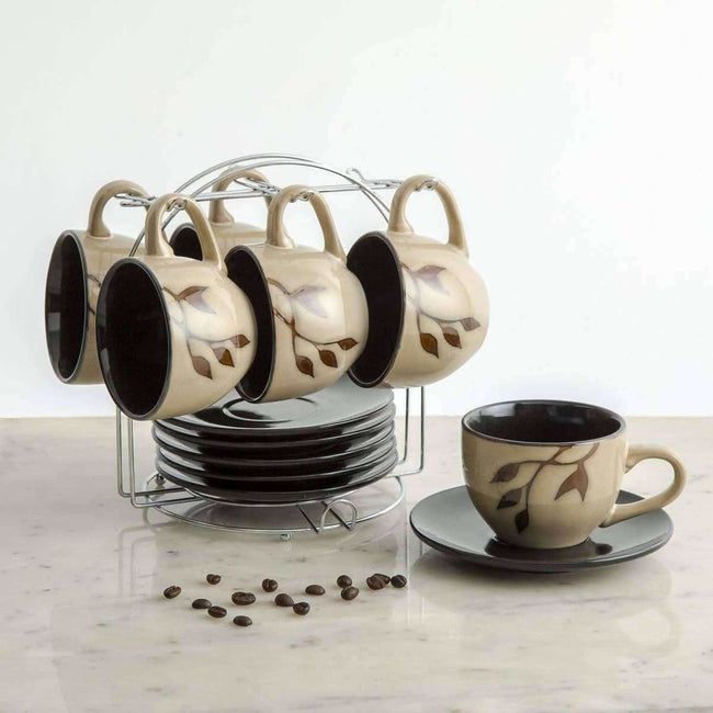 Home Centre Caraway Cup and Saucer- Set of 13 Pcs - 220 ml - Brown Main Image